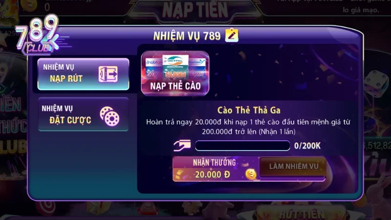 Phương thức nạp tiền 789club qua thẻ cào là một cách truyền thống